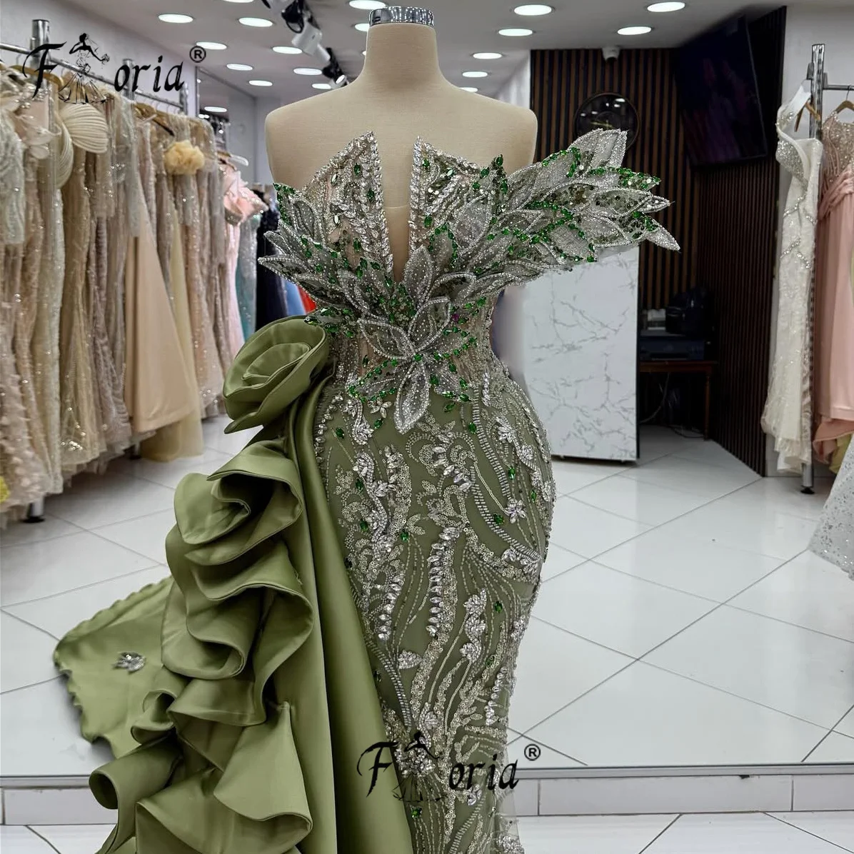 

Великолепные зеленые вечерние платья русалки с бисером и кристаллами, 3D аппликации, арабские вечерние платья, торжественное платье 2025 года, Robe De Soiree