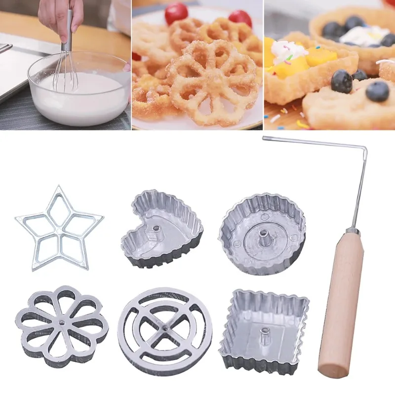 Aluminum Swedish Rosette Iron Maker Waffle Alloy Frying Snack Mold Funnel Cookie Bake Mold Bunuelos Mold with Handle Baking Tool