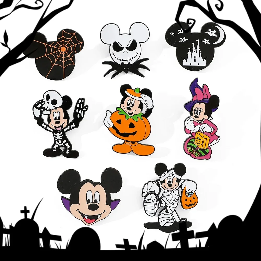 

Disney Brooches Cartoon Cute Creative Halloween Elements Mickey Minnie Metal Brooch Decorative Drip Oil Alloy Pin Accessories