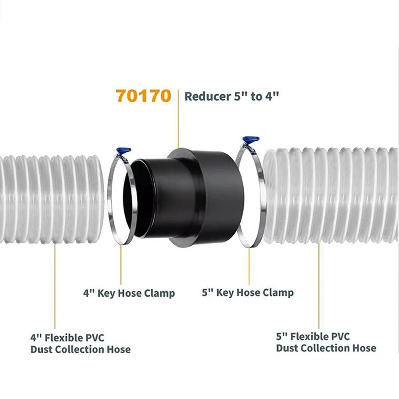 AD23-70170 تركيب مجموعة الغبار المخفض 5 بوصة إلى 4 بوصة، مخفض القناة 5 إلى 4 بوصة، أنظمة تجميع الغبار