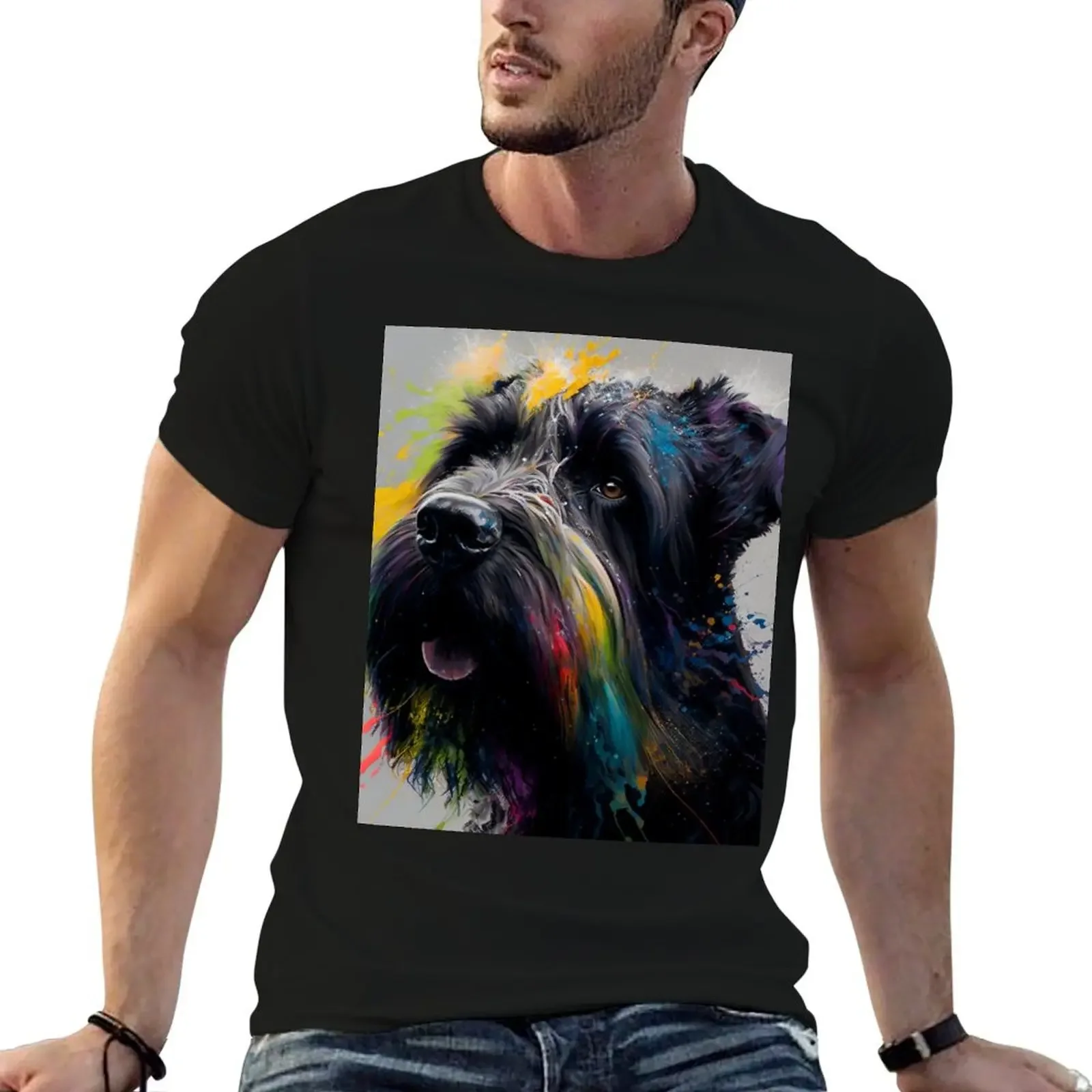 Giant Schnauzer Dog Synesthetic Splash Painting Artwork T-Shirt anime stuff summer top mens t shirt graphic