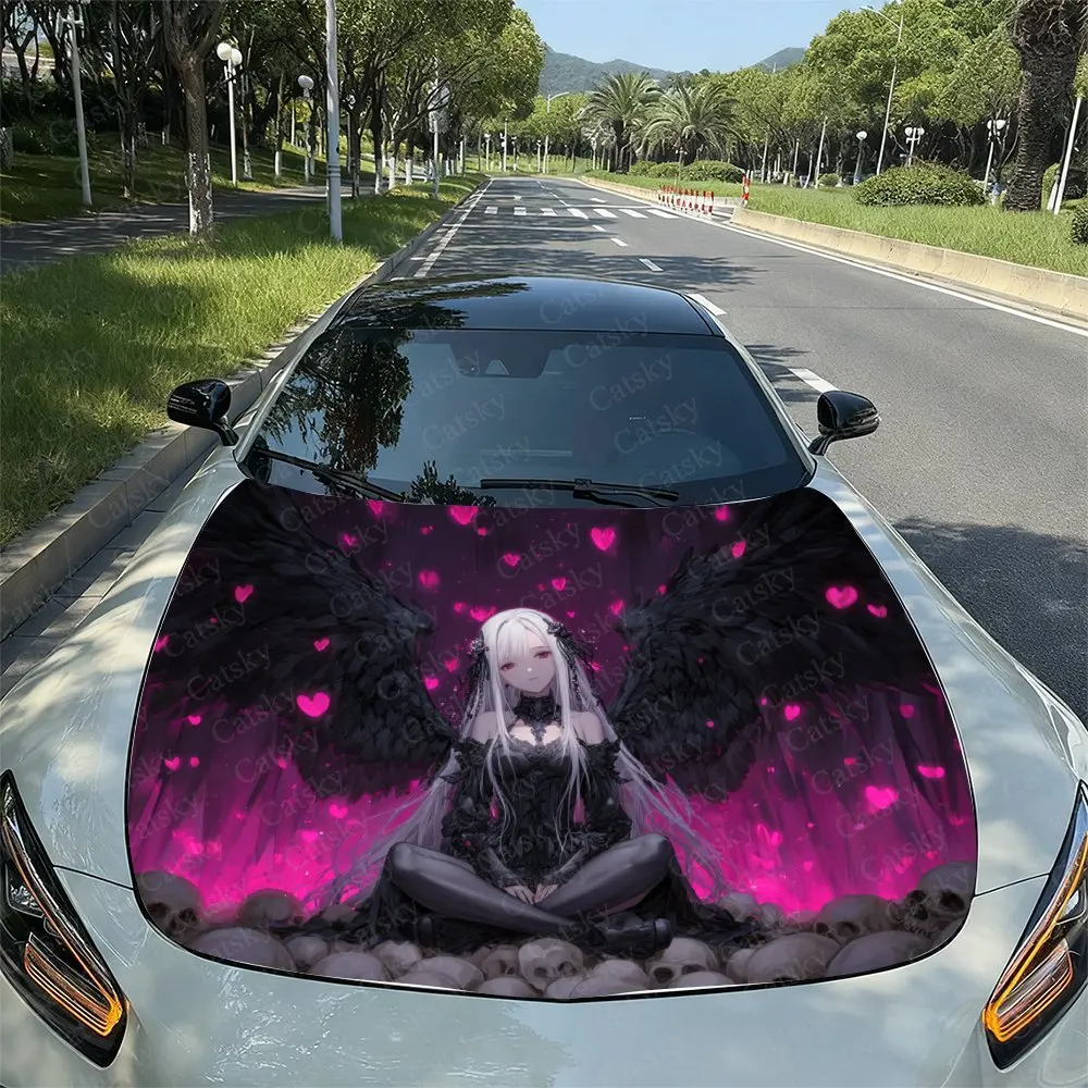 

Black Winged Angel Car Hood Decal Sticker, Durable Car Vinyl Wraps Suitable For Most Vehicles, Car Engine Hood Protective Film,C