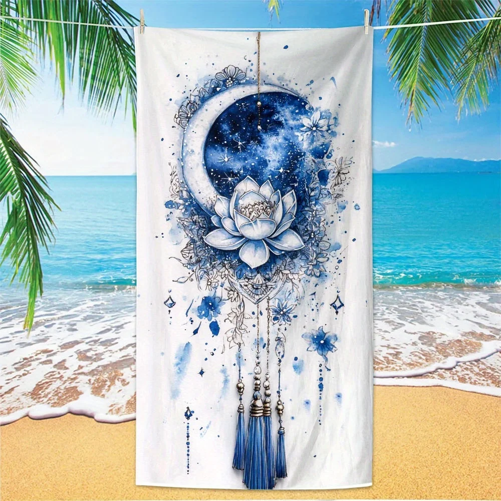 قطعة واحدة من من منشفة الشاطئ بنمط زهور اللوتس الساخنة، قماش بوليستر، قابلة للغسل في الغسالة، مناسبة لحمام السباحة والشاطئ والحمام