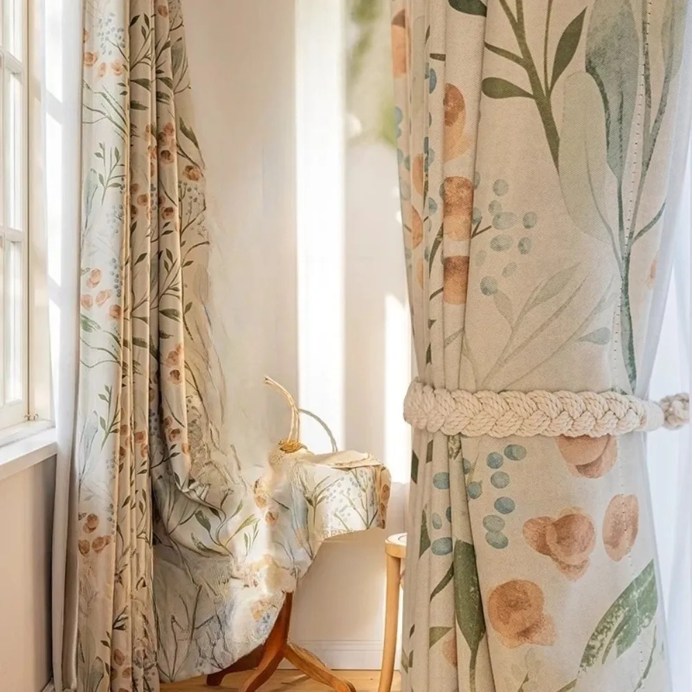 Elegant Blackout Sheer Curtains for Bedroom Living Room Thermal Insulated Light Blocking Vintage Floral Printed Window Drapes
