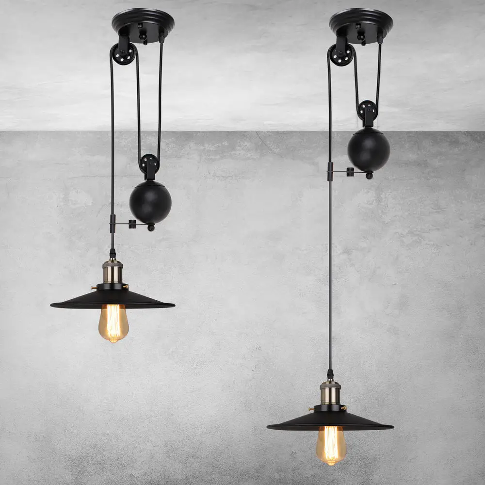 Iron Pulley Retro Edison Bulb Light Chandelier Vintage Loft Antique Adjustable DIY E27 Art Ceiling Pulley Pendant Lamp