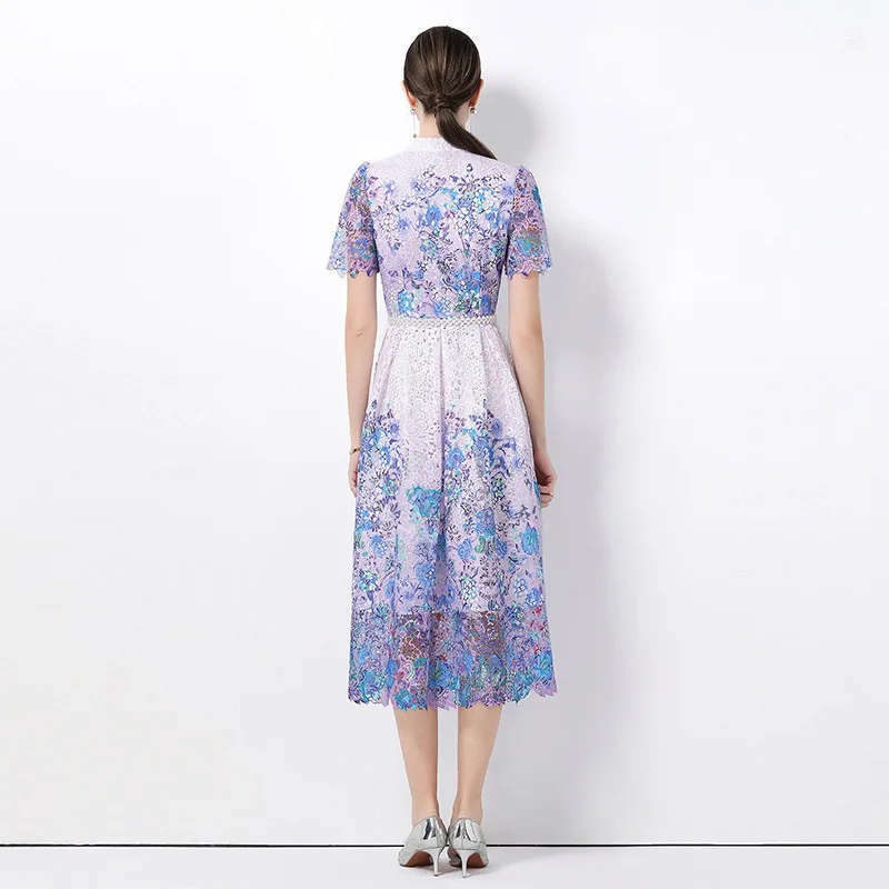 Original ort Sve Hollow out Soluble Lace Mid-Length Dr Street Sle Knitted A-Line Skirt Thiened Velvet Fabric