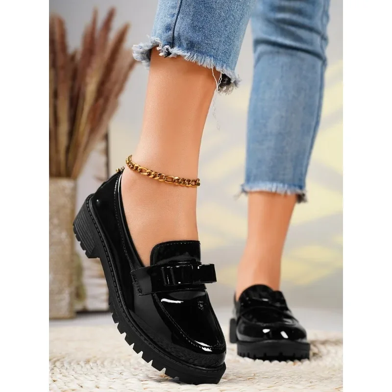 2024 Summer Women\'s New Fashion Round Head Retro Solid Color Loafers Daily Shopping Leisure Party Students Love High Heels