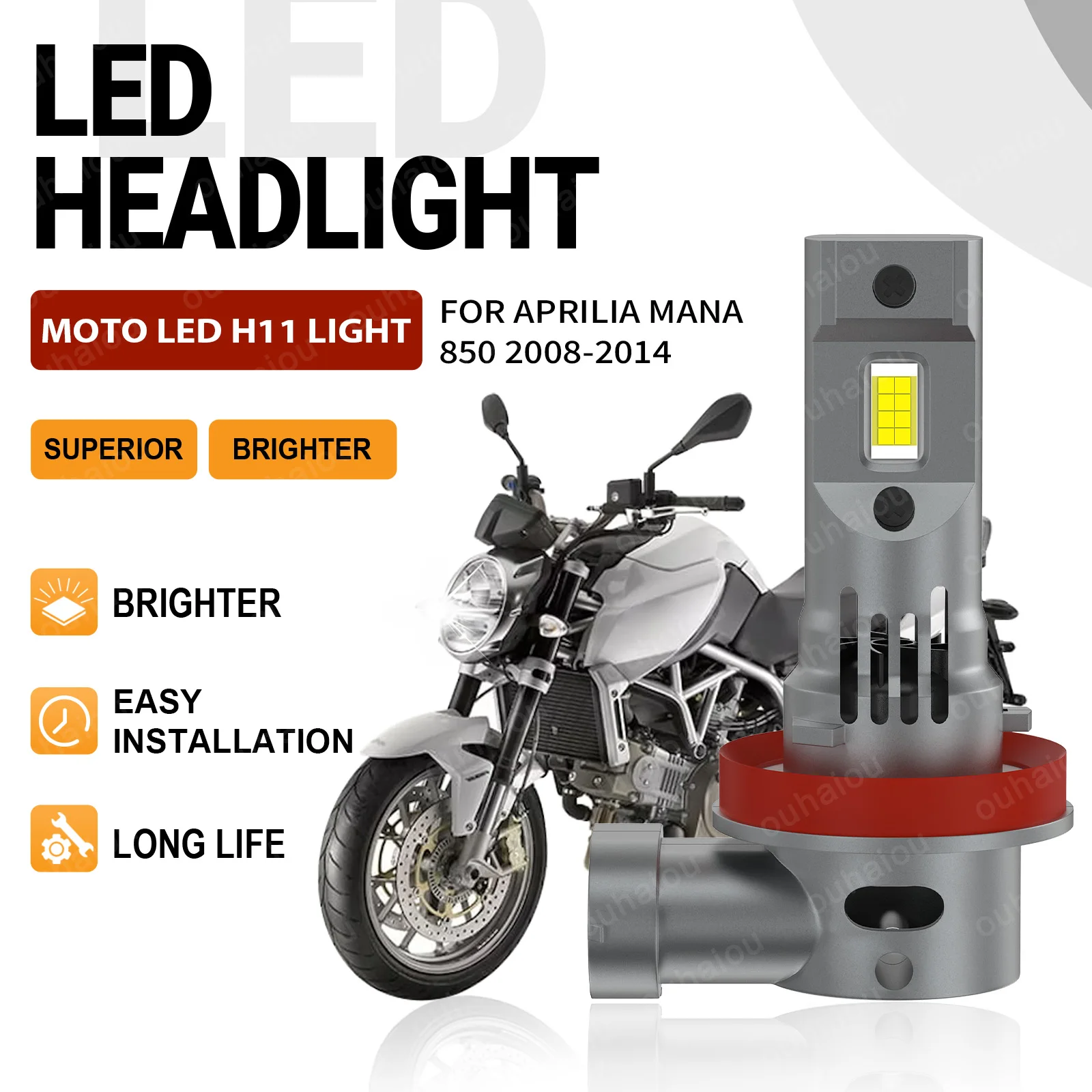 

1PCS H11 White Bright LED Headlight Bulbs Moto Motorbike Headlamp For Aprilia Mana 850 2008 2009 2010 2011 2012 2013 2014