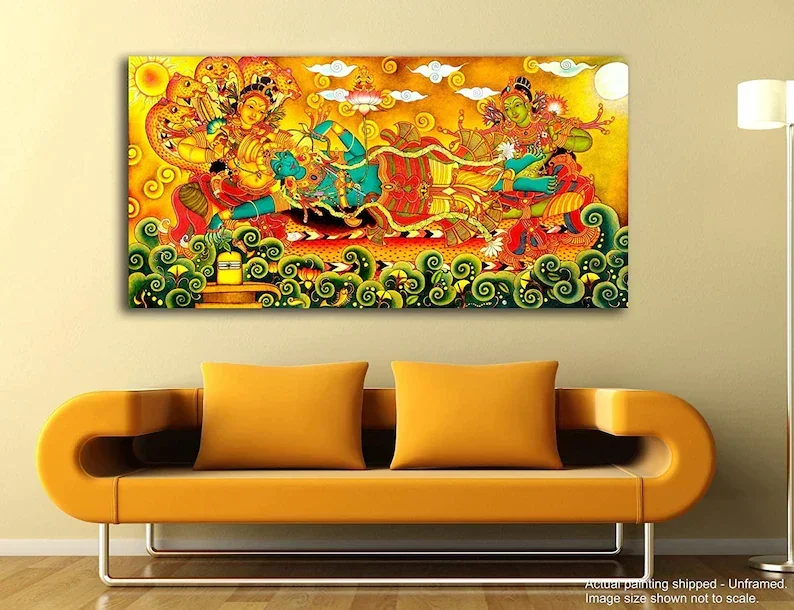 Kerala Mural Vishnu Fabric Paintings For Living Room Bedroom Canvas Paintings Wall Art