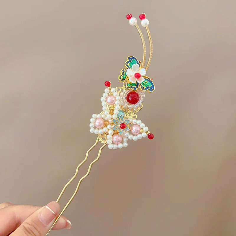 

Женская заколка-бабочка с жемчугом в этническом стиле, головной убор-шпилька в древнем стиле, витая заколка, аксессуар для волос