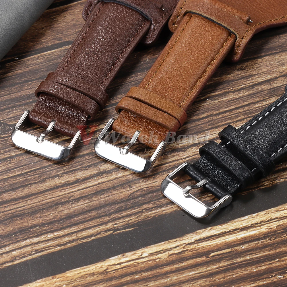 Black Brown Strap 22mm 20mm 18mm with Mat Bund Base Tray Watch Straps Men&Women Bracelet Retro Coffee Watch Band Wristband