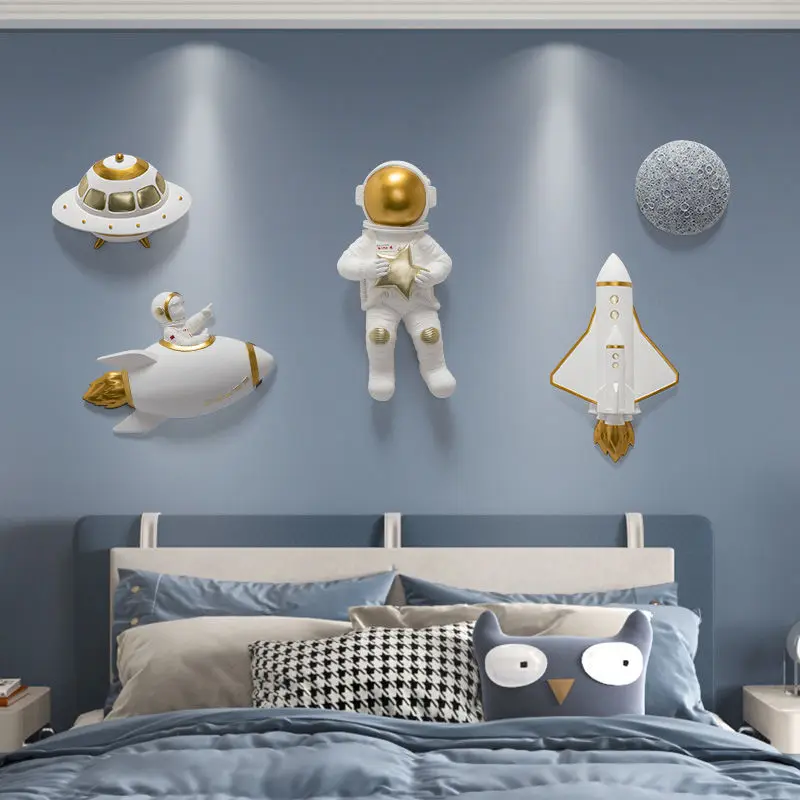 Saucer Spaceship Rocket Moon Astronaut Resin Wall Hanging Crafts Home Livingroom Wall Decoration Children's Room Astronaut Decor