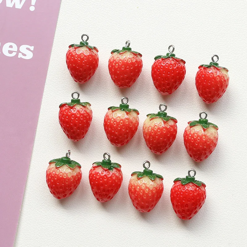 10 sztuk truskawka wisiorek z żywicy Charms owoce modny wisiorek DIY kolczyki biżuteria akcesoria 16*26mm — zdjęcie 3