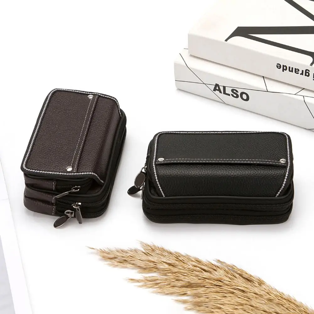 New PU Leather Man Belt Pouch 6.5inch Zipper Phone Case Modern Universal Phone Belt Clip Bag Men's