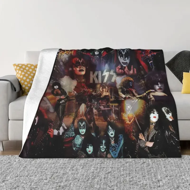 

Kiss Blanket Coral Fleece Plush Decoration Rock Band Retor Super Star Super Soft Throw Blankets for Home Office Bedspreads