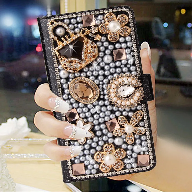 Bling Diamond Rhinestone Flower Case for Samsung Galaxy S24 S23 Ultra S22 S21Plus Case Leather Magnetic Flip Wallet Book Cover