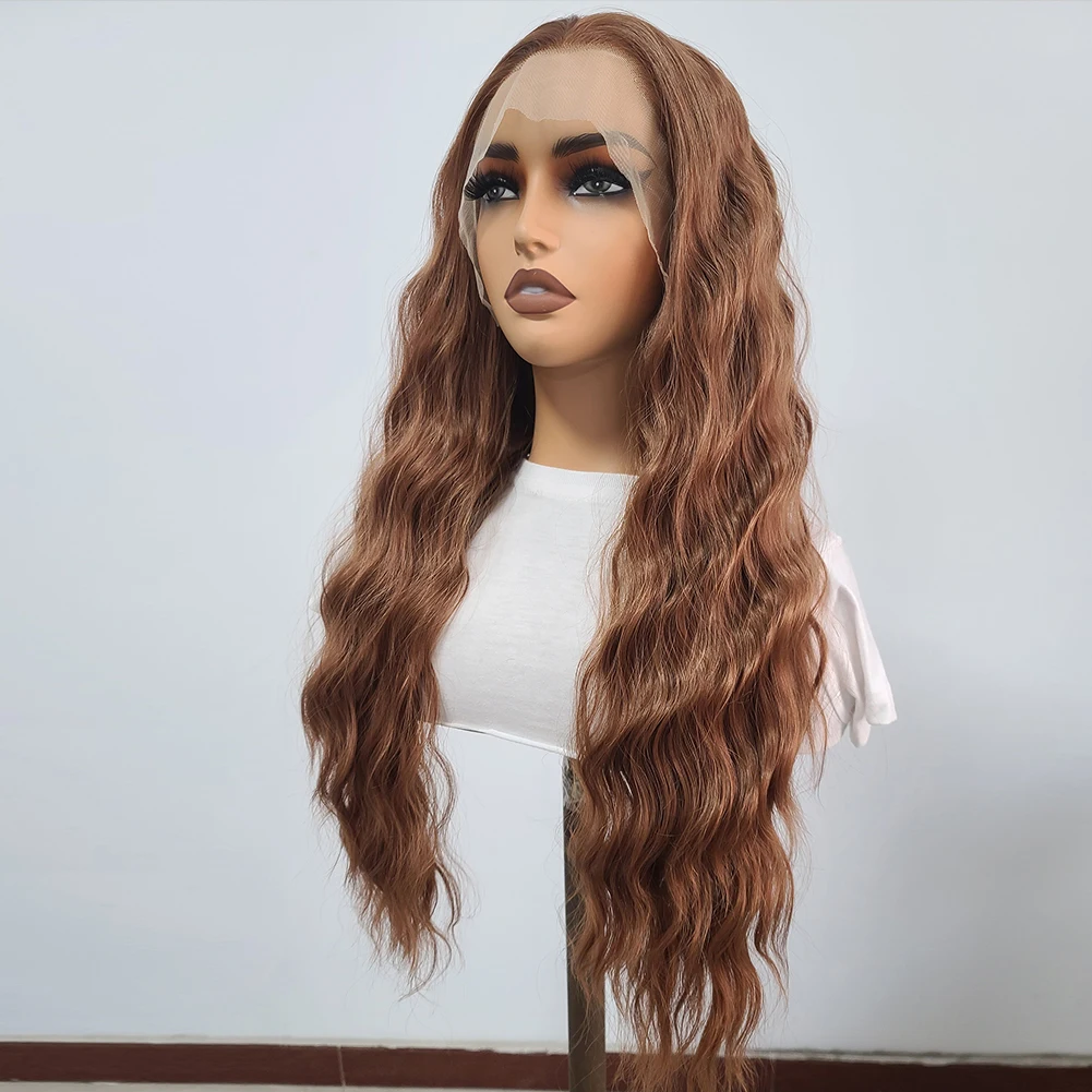 Synthetic Lace Wig Long Deep Wavy Reddish Brown Lace Frontal Wigs For Black Women Heat Resistant Cosplay Party Wigs