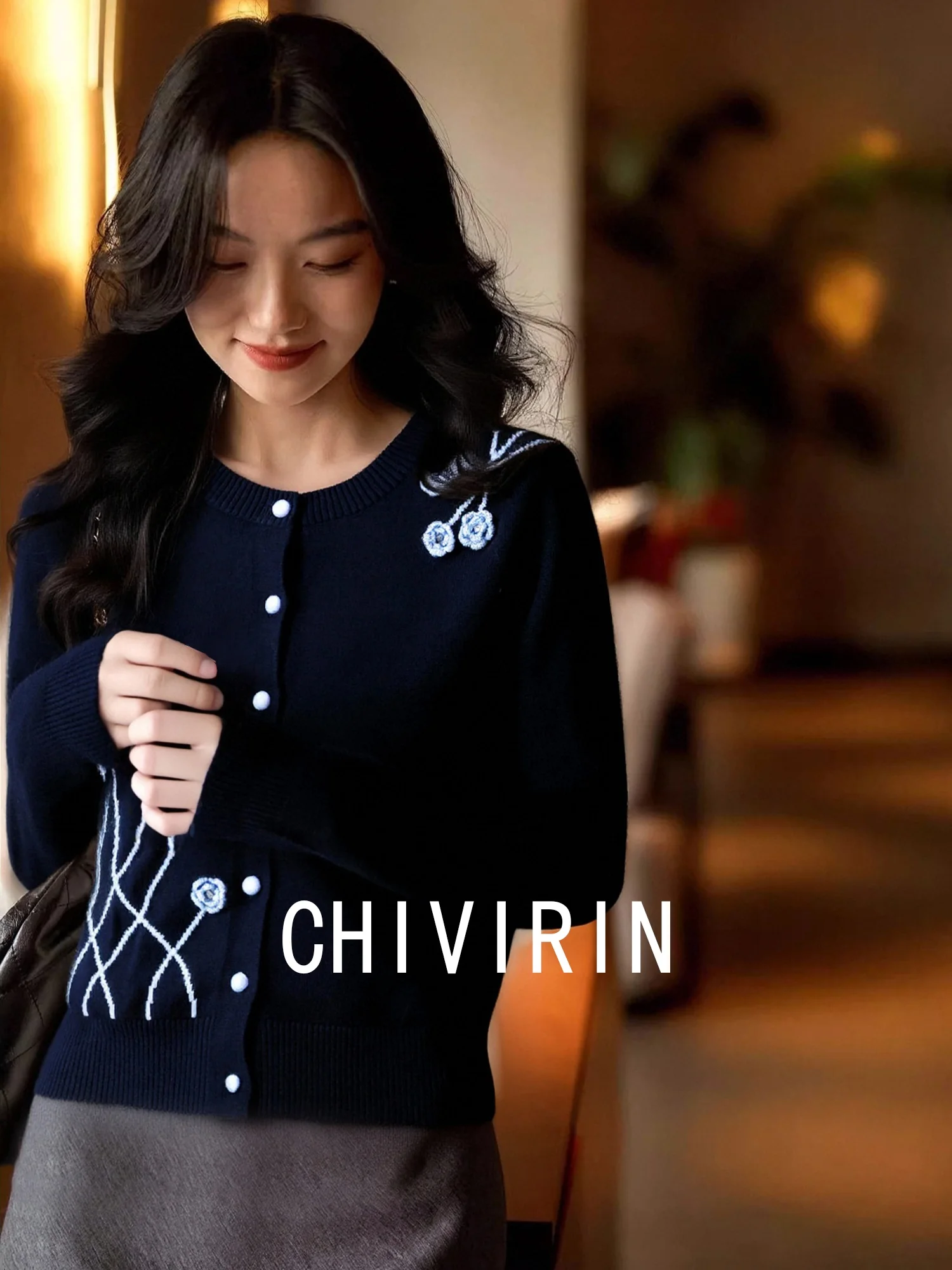 

Романтичный вязаный шерстяной свитер с вышивкой для женщин, весенне-осенний, приталенный, с круглым вырезом, в винтажном стиле