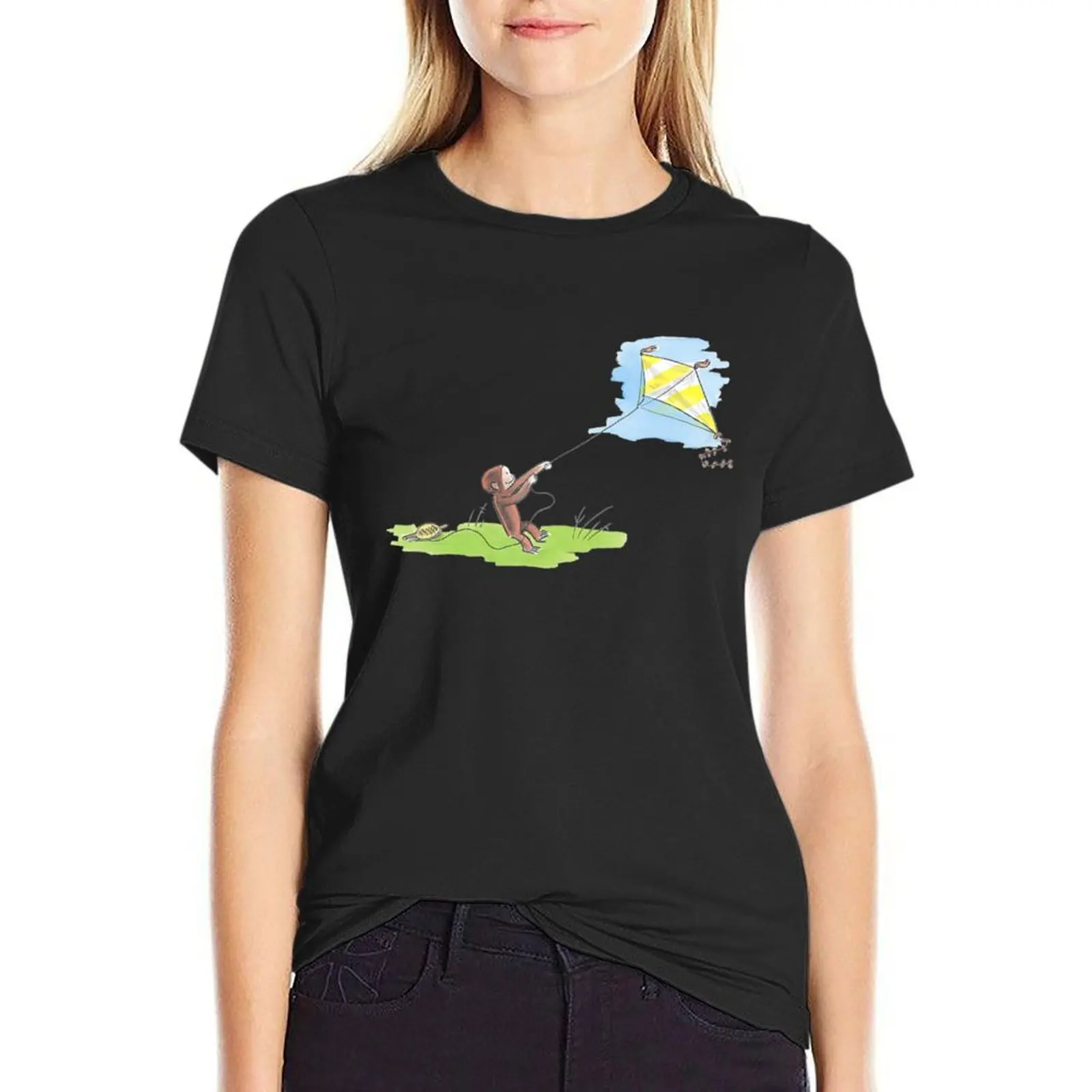 Curious George Flies Kite On A Sunny Day T-Shirt aesthetic clothes Female clothing cotton t shirts Women