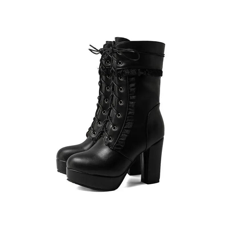 Women Japanese Sweet Lolita Ankle Boots Autumn Winter New Block Heel Platform High Heel Dress Boots For Girls