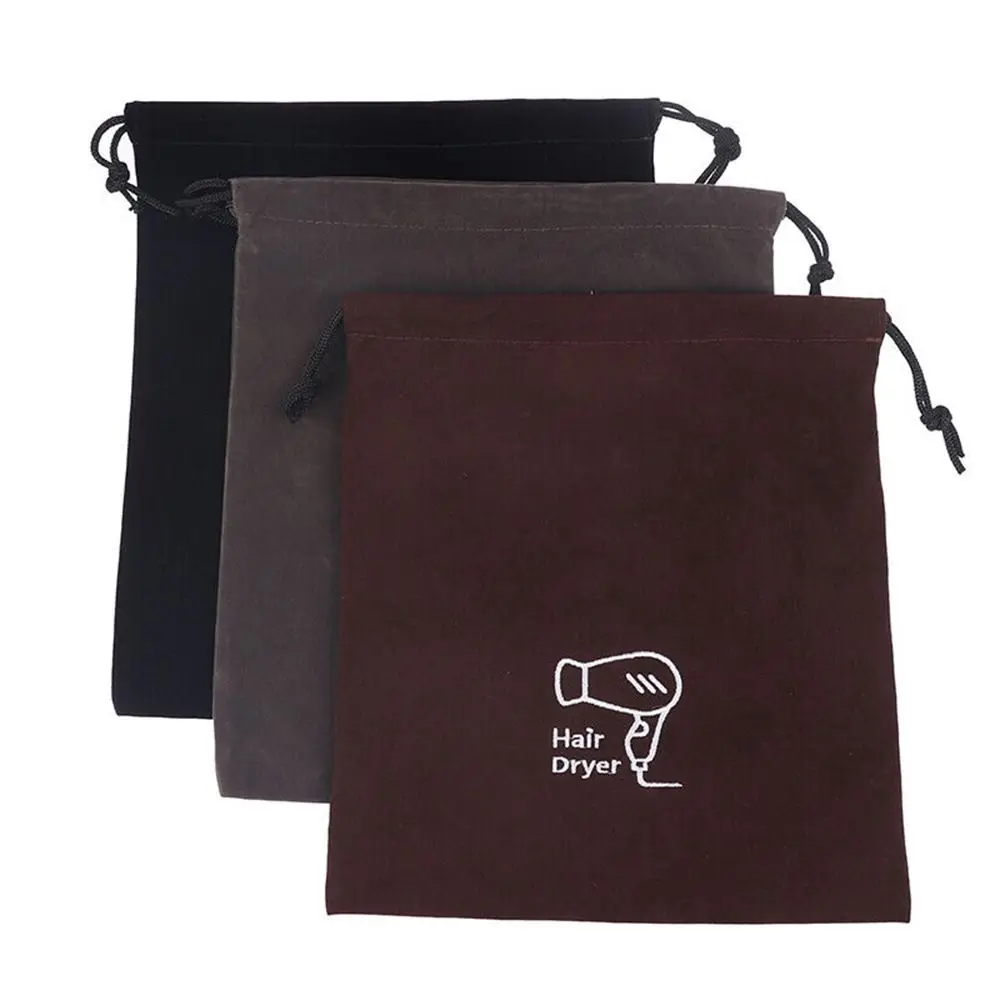 Practical Flannel Hair Dryer Pouch Travel Toiletry Carry Pouch Hair Dryer Drawstring Bag Velvet Bag for Jewellery