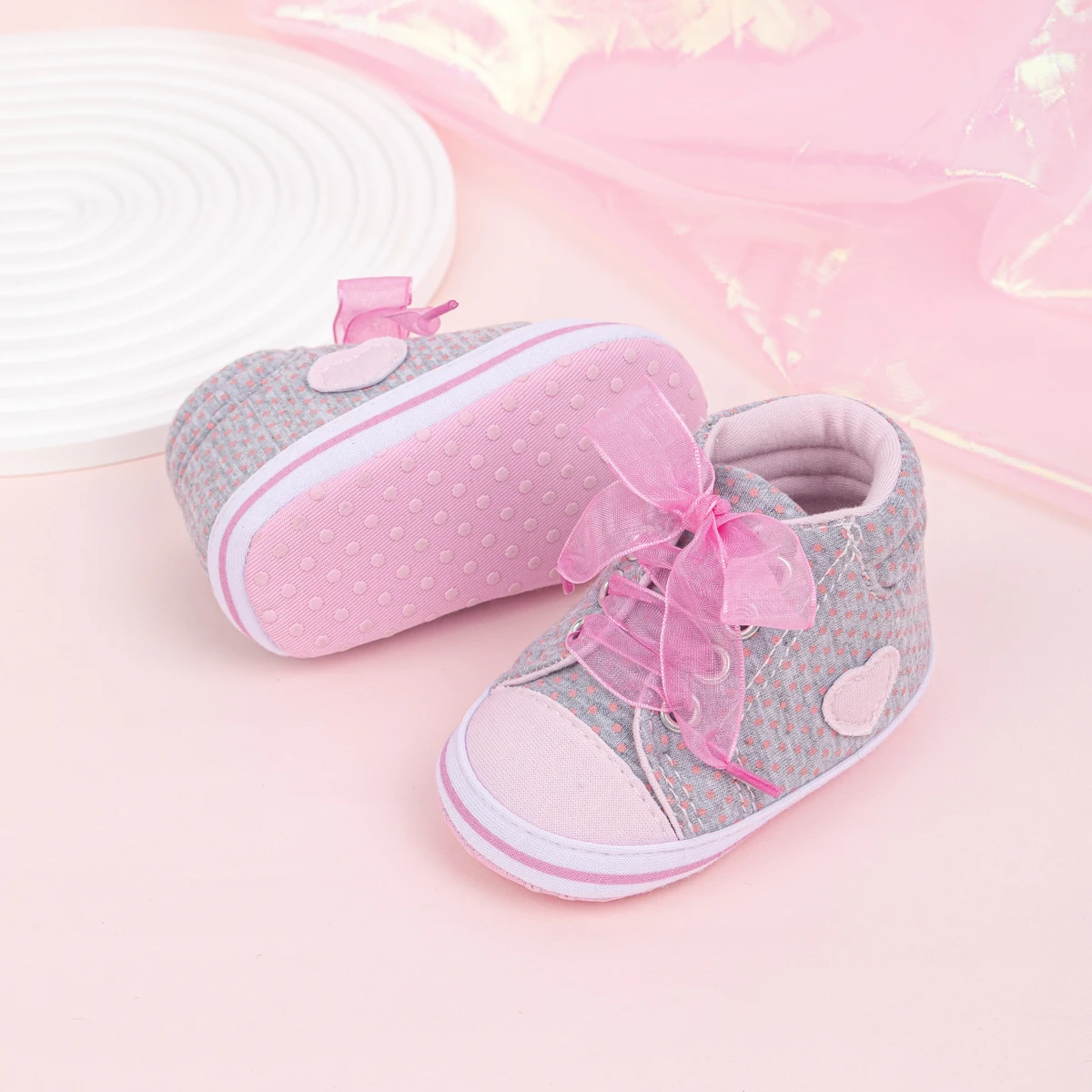 KIDSUN Casual Bow Baby Girls High Tops Ankle Sneakers Anti-Slip Soft Cotton Sole Newborn Prewalker First Walking Crib Shoes