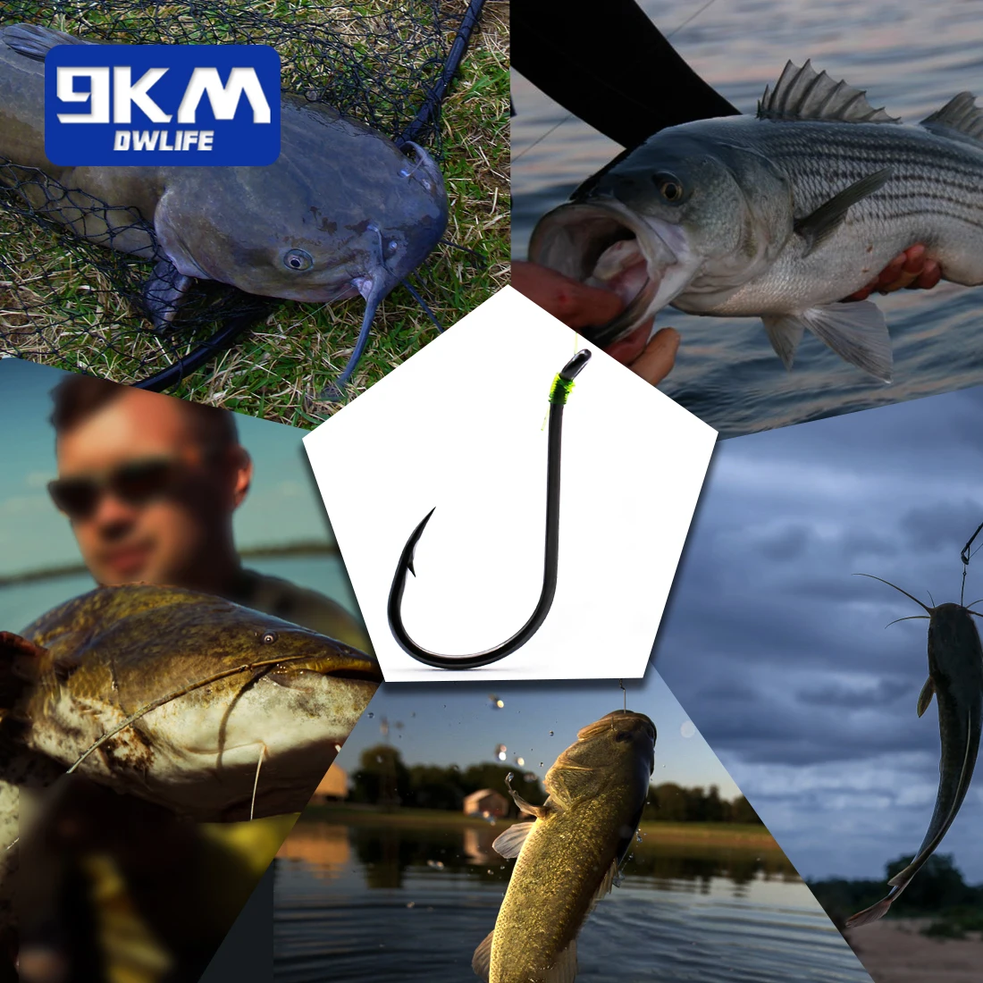 Kit anzuelos offset y circular 9KM – Negro acero carbono para bagre - imagen 5