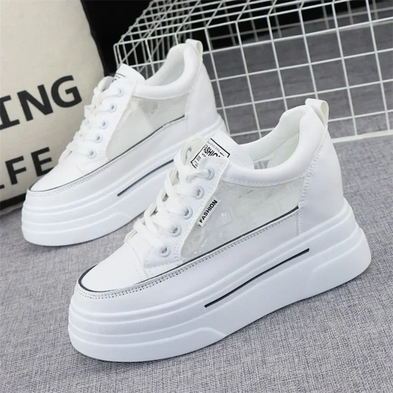 

Casual Platform Trainers White Shoes Woman Height Increasing Shoes 8CM Heels Spring and summer Wedges Breathable Women Sneakers