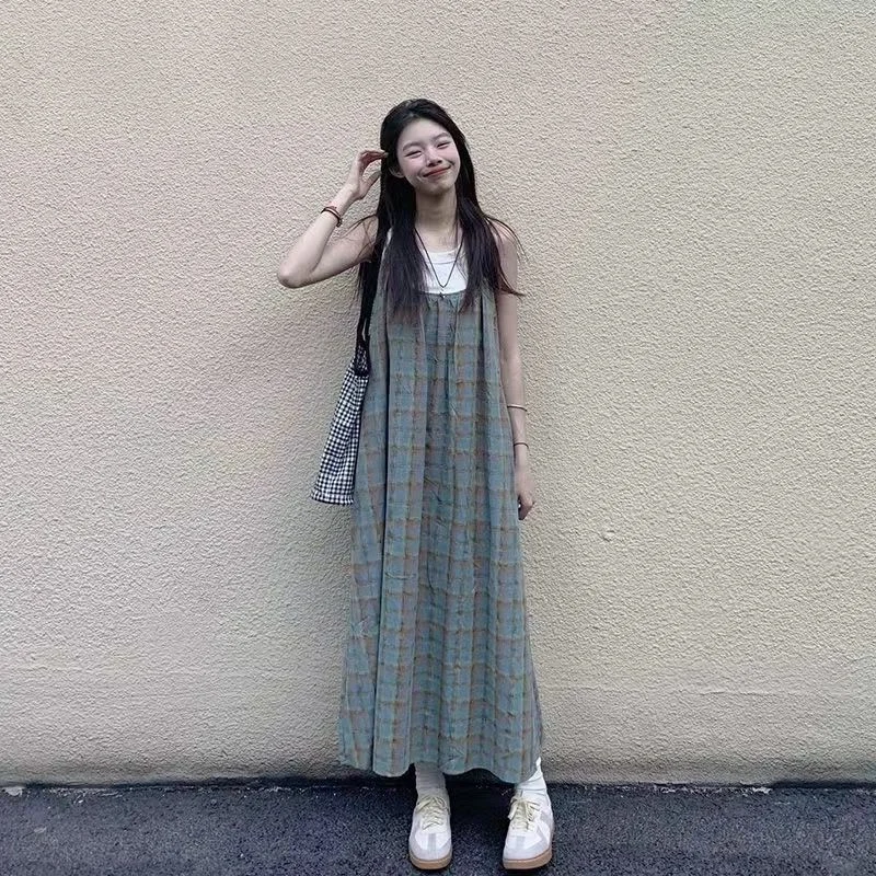 

Летняя корейская юбка макси на бретельках для полных женщин, скрывающая недостатки фигуры, длиной выше колена, удобная, повседневная