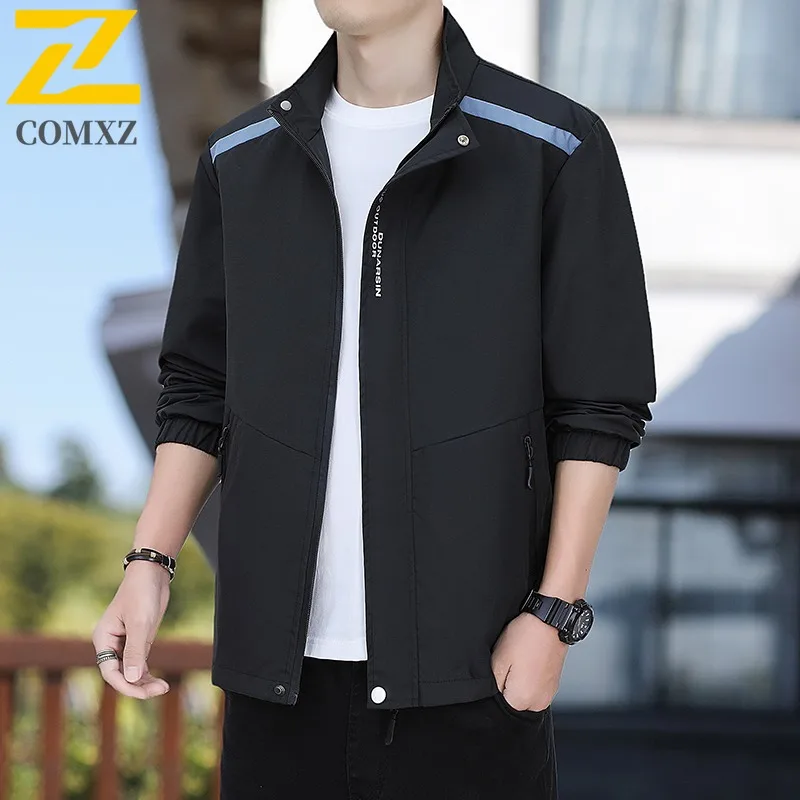 

COMXZ 2025 Men's Jacket Water-Resistant Windproof Stand Collar Windbreaker Business Casual Outdoor Sport Lightweight Office Wear
