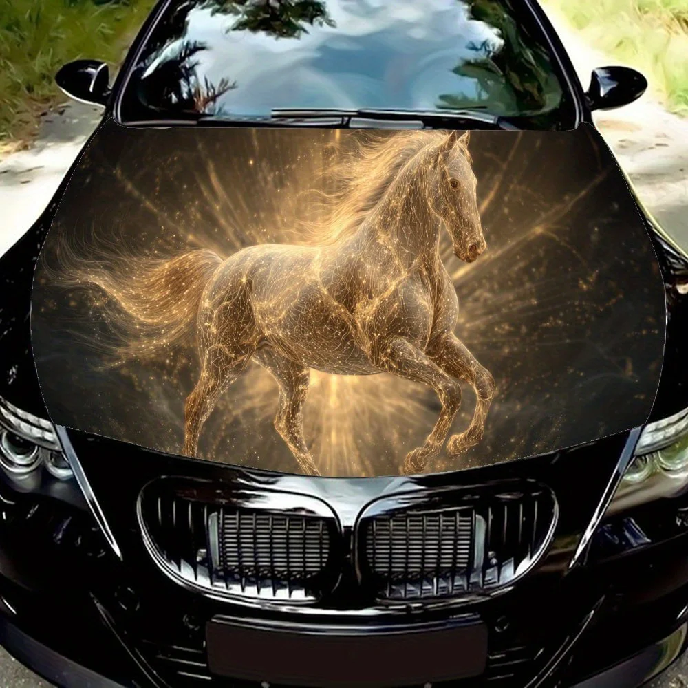 

Gorgeous Golden Horse PVC Car Vinyl Wraps, Self-Adhesive Waterproof Car Hood Decal Sticker, Car Decoration Protection Stickers f