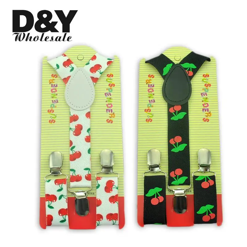 Cute Cherry Print Suspenders for Kids Adjustable Y-Back Elastic Suspender with Clips Comfort Children Boys Girls Overalls Straps