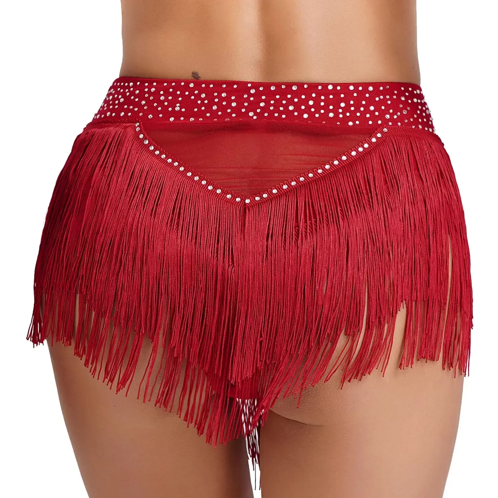 

Womens Tassel Balle Dance Costume Sexy Bellydance Bottoms High Elastic See Through Mesh Briefs Underwear Samba Rumba Dancewear