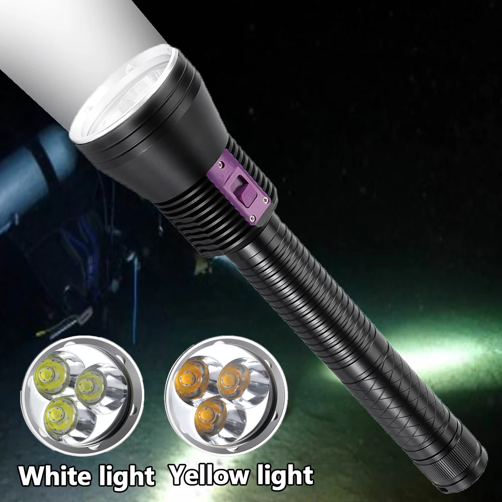 

100M Waterproof LED Diving Flashlight 3*XHP70 Yellow/White light Underwater Diving Torch outdoors Tactic Dive Light Lamp