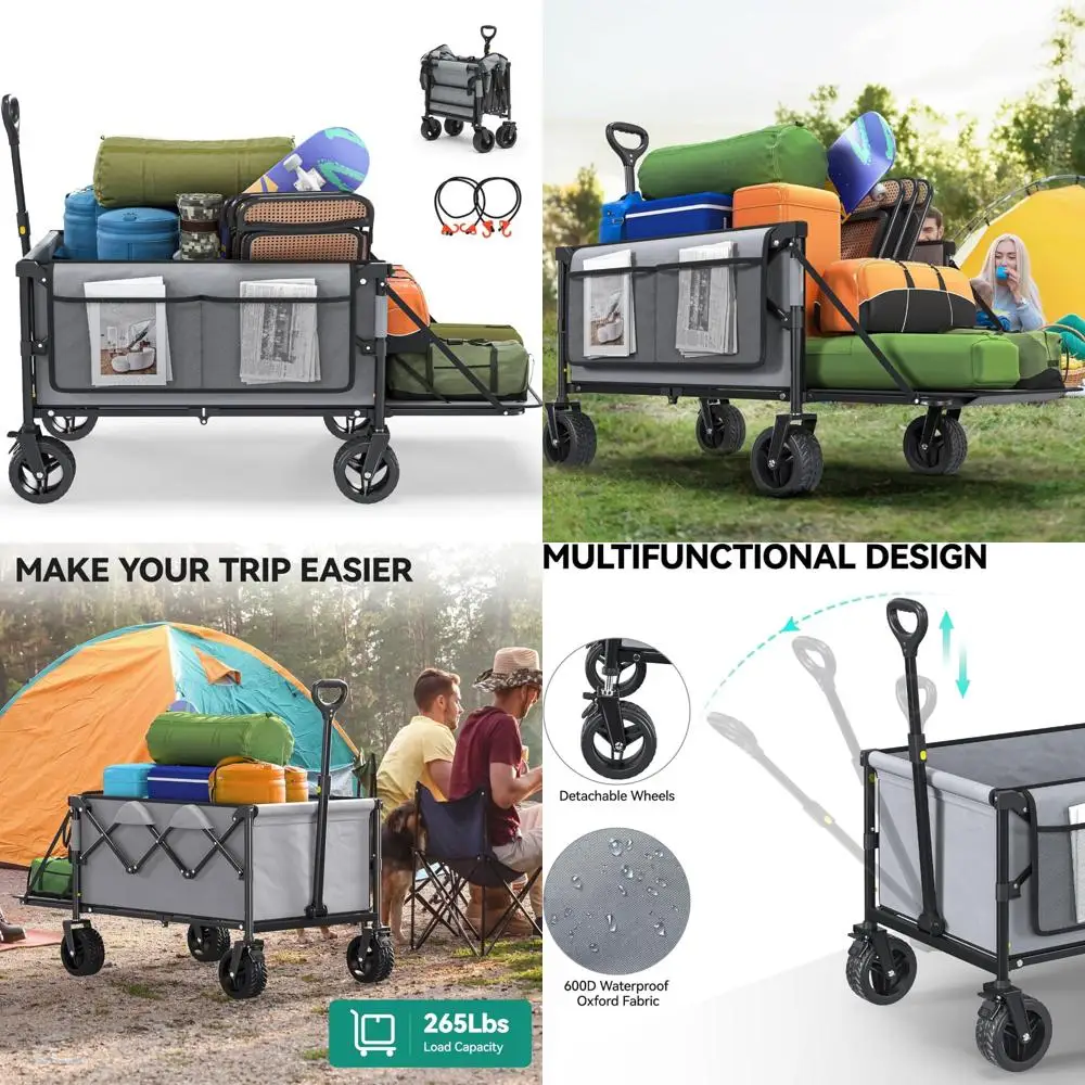

YITAHOME 150L Heavy-Duty Collapsible Folding Utility Wagon, 45'' Extra Long Beach Cart with Folding Tailgate, 265Lbs Capacity, A