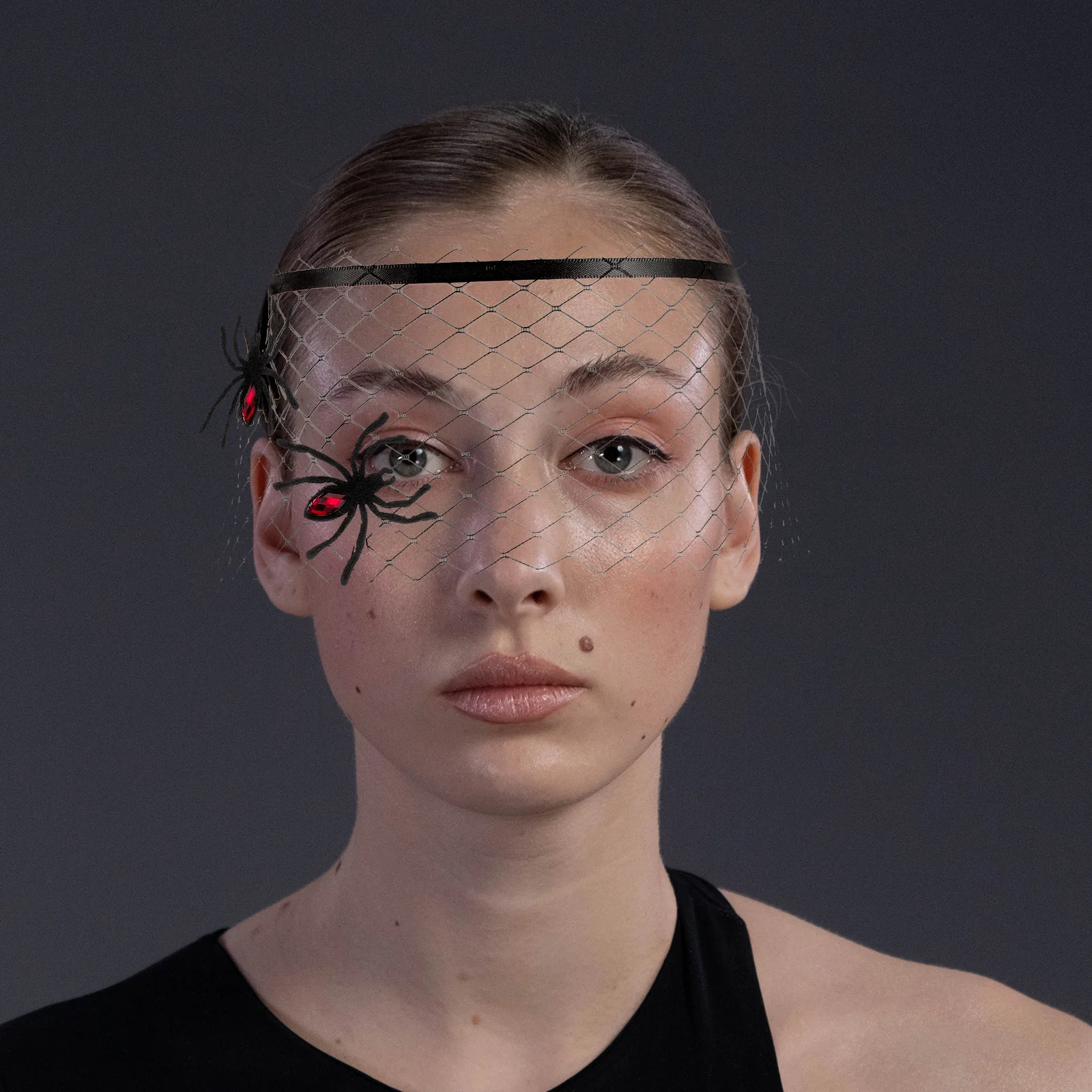 

Spider Princess Half Face Mesh Veil Masquerade Masks Women Resin Rhinestone Design Halloween Party Ball Mardi Gras Plume Eye