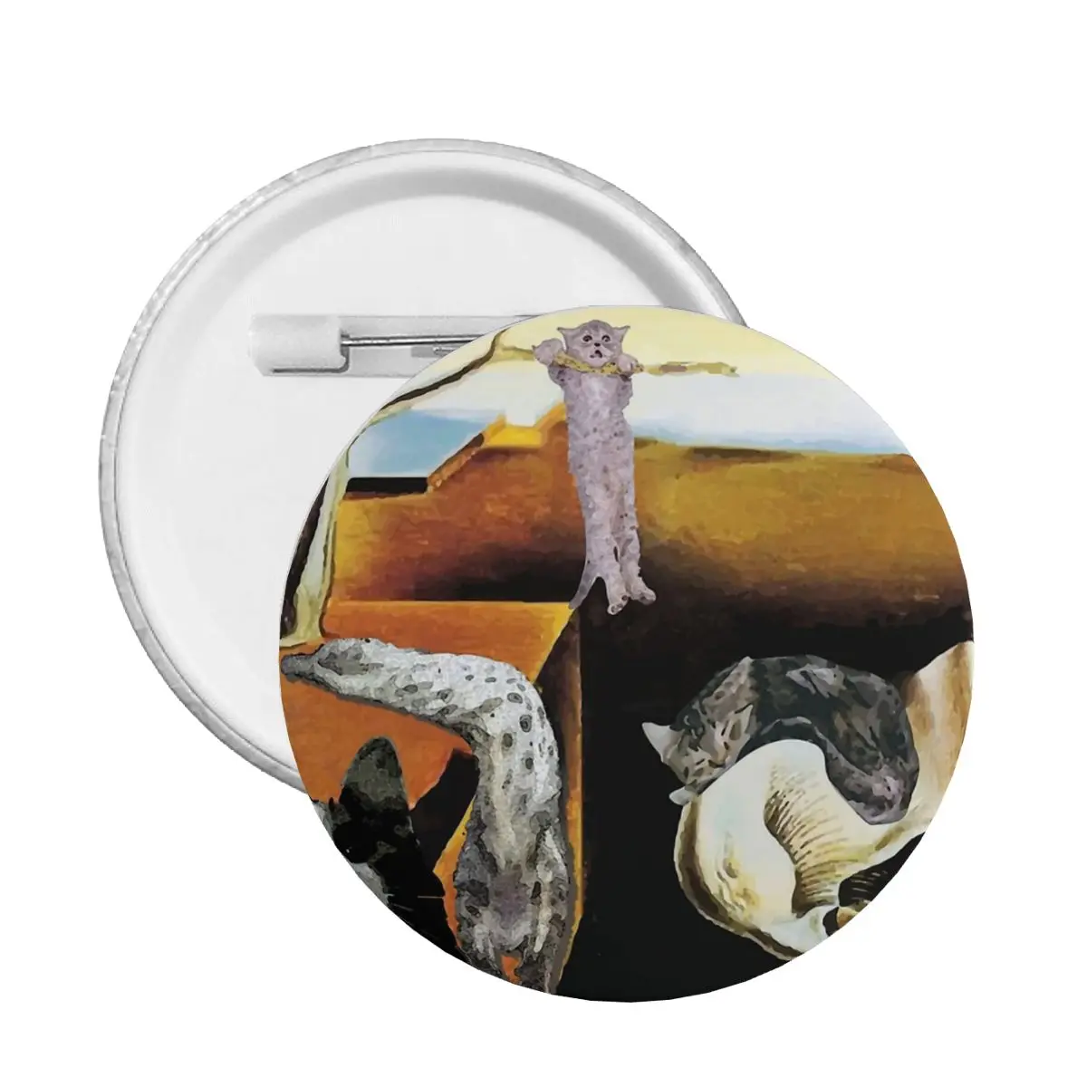 Salvador Dali Painting Persistence Of MeoworyCats Funny Cat Pins  Brooch Jewelry Dec or Metal Pin Badge Girl Child Broche Button