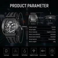 TSAR BOMBA Men’s Mechanical Skeleton Watch 316L Stainless Steel Sapphire Crystal Luminous Shock Water Resistant photo 6