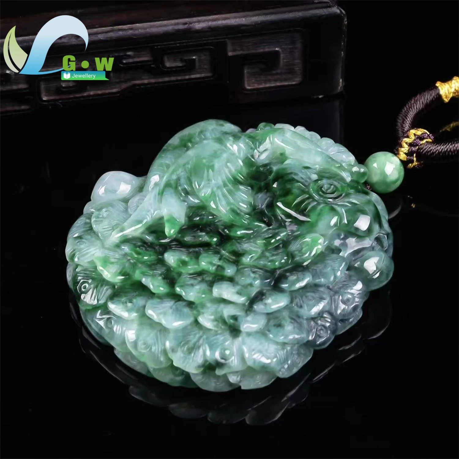 Natural A Grade Jadeite Phoenix Facing Sun Pendant Thick Three Dimensional Hollow Old Stock High Ice Hanging Ornament Unisex