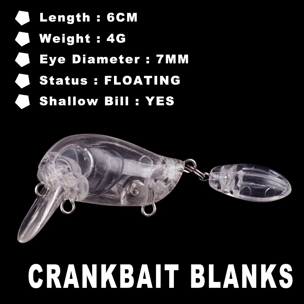 AYWFISH 20PCS Unpainted Crank Bait Floating Artificial Fish Tackle 6CM 4G Mini Crankbait Wobbler Blank For Bass Fishing Lure DIY