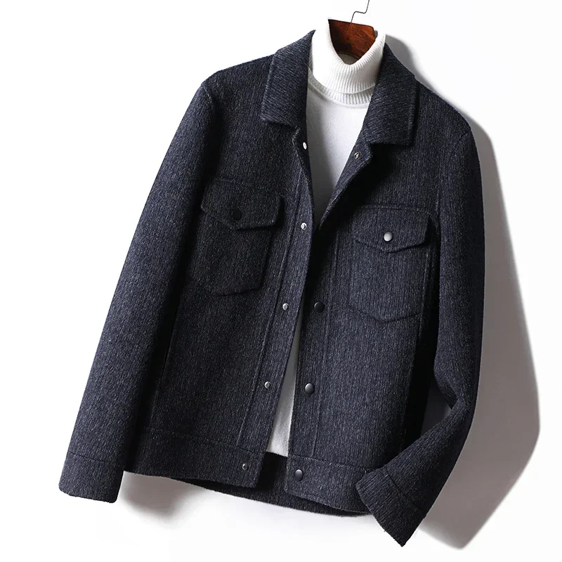 YEAE Double-sided Wool Coat Men's Short Korean Style Lapel Autumn and Winter Wool Handmade Coat Woolen Men's Jacket Coat Warm