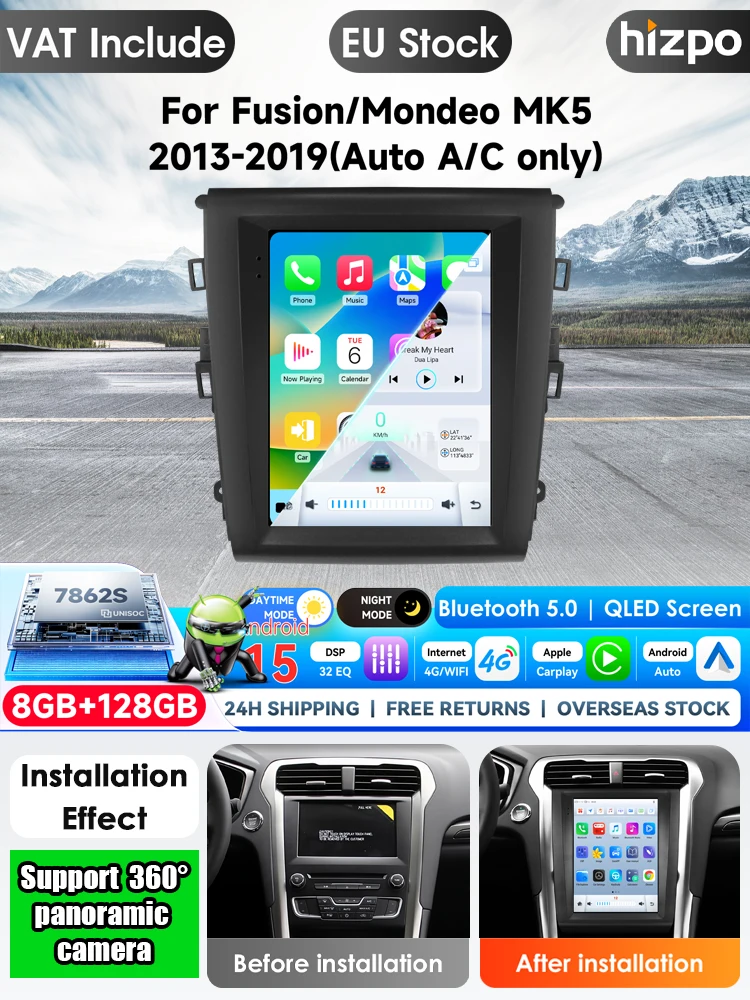 Bezprzewodowy CarPlay do Forda Mondeo Fusion MK5 2013 2014 2015 2016 2017 2018 2019 Radio Android Odtwarzacz Multimedialny Samochodowy Pionowa Nawigacja Jednostka Główna Stereo Autoradio Nawigacja GPS — 2