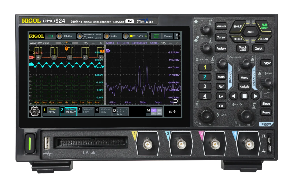 DHO924S Digital Oscilloscope 4 Channels 12-bit 250MHz 1.25 GSa/s Supports Bode Plot Analysis