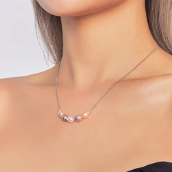 HENGSHENG 6-7mm Natural Pearl Candy Smile Chain 925 Sterling Silver Fine Cute Fashion Pendant Necklace For Women Girls Jewelry