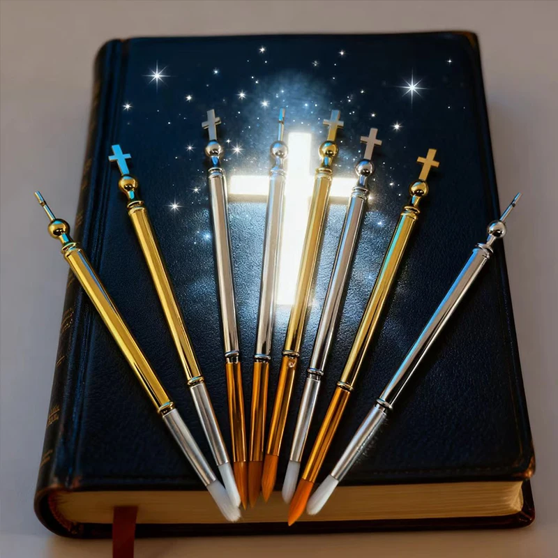 Brosse liturgique orthodoxe plaquée or et argent avec croix sur le dessus pour la chrême, l'onction, la dévotion religieuse, cadeau chrétien