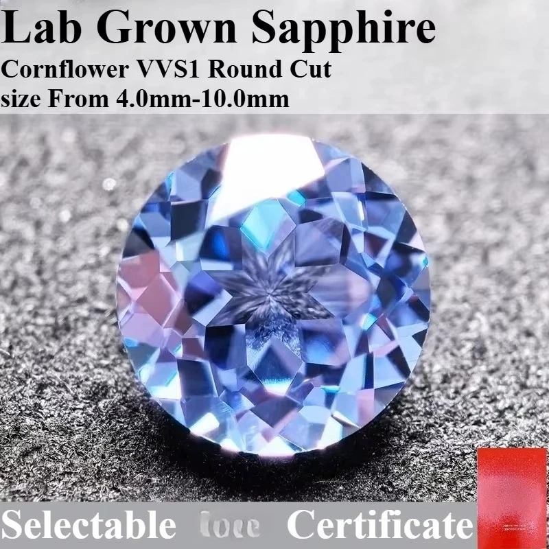 ALab Grown Sapphire Cornflower Round Shaped Extremely Shiny Quality DIY Ring Necklace Earrings Main Materials  Certificate