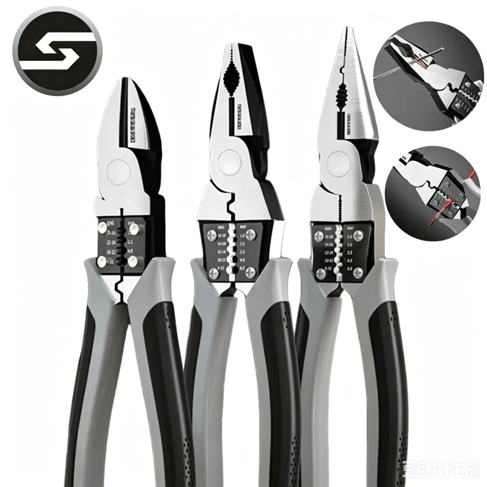 CR-V Steel Multifunctional Wire Stripping Pliers Heavy Duty Needle Nose Diagonal Cutters Electrician Hand Repair Tools