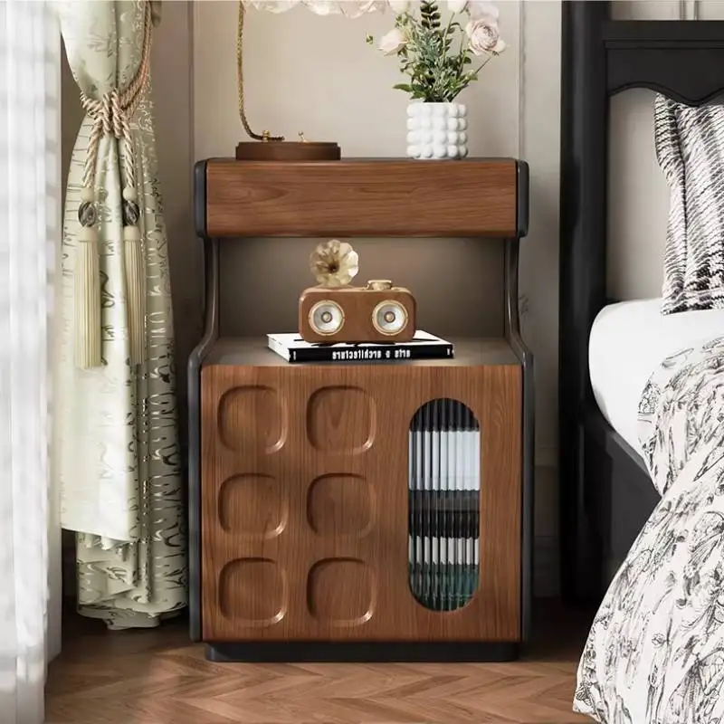 

Nature Wood Oak Nightstands Drawer Brown Minimal Antique Bedroom Nightstands Coffee Bedside Safe Table De Nuit Chevet Furniture