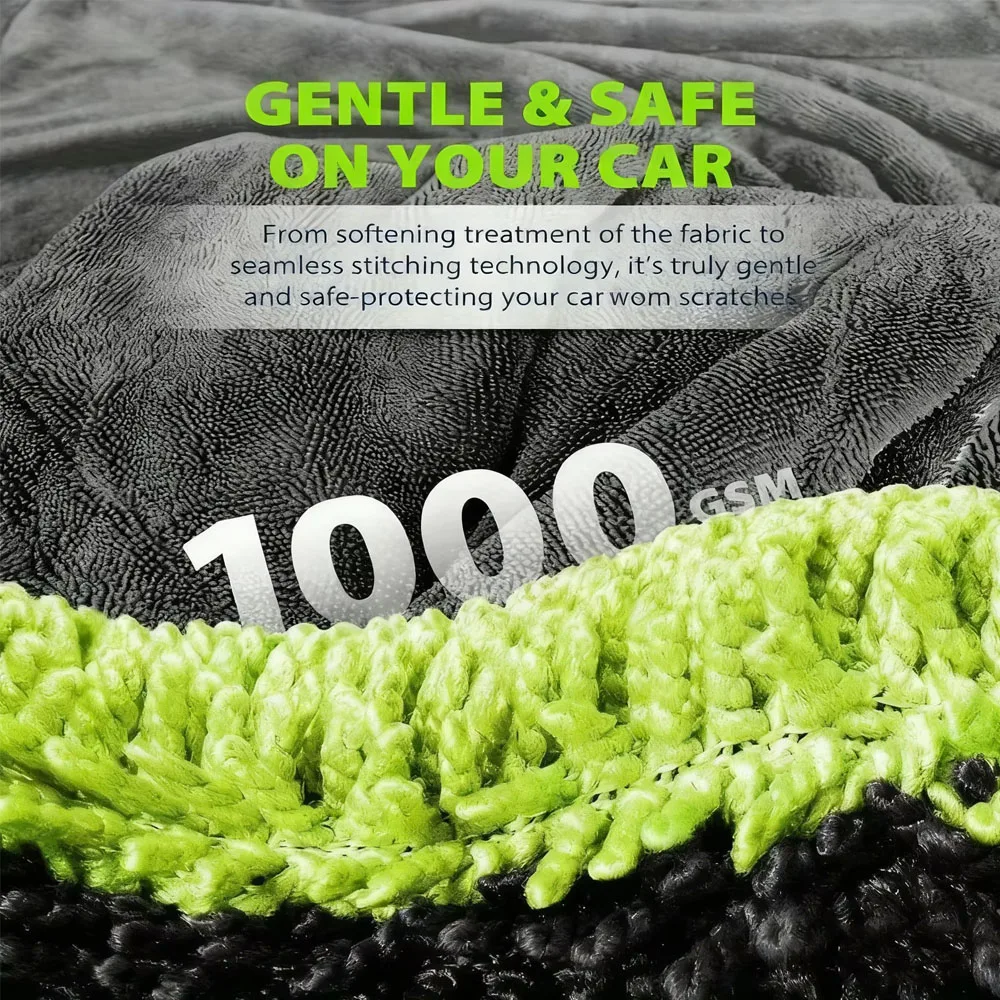 1000GSM Full-Size SUV Truck Drying Towel Double-Sided Microfiber, Twisted Yarn Technology, High Absorbency And Scratch-Resistant