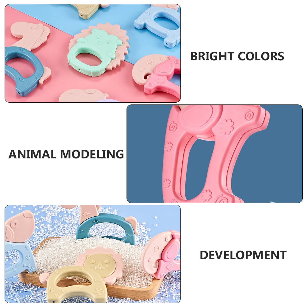 Anneaux de dentition souples en forme d'animal, 6 pièces, pour nouveau-nés, poignée légère, développement sensoriel multifonction